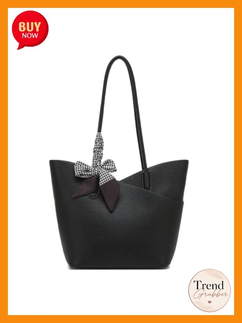 Structured Grain Faux Leather Small Tote Bag with Clutch